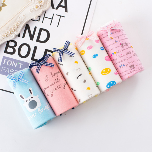 Five bags of plus size girls' underwear, simple printed cotton underwear, mid-waist briefs, cotton women's underwear