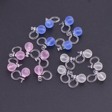 无耳洞隐形耳夹 磨砂珠子U形无痛环保透明树脂耳夹  diy饰品配件