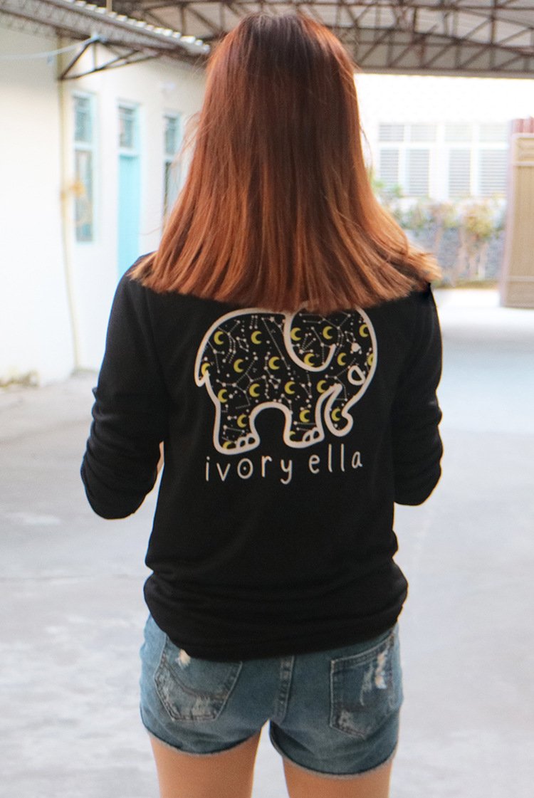 Couples Long Sleeve T Shirt Cute Cartoon Elephant Print Plus Size Womens Casual Top Wholesale Available