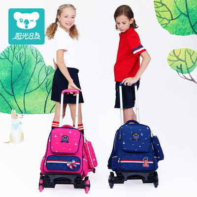 阳光8点新款中小学生拉杆书包1-3-6年级男女款英伦儿童拉杆包定制|ru