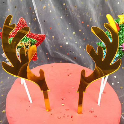 跨境蛋糕装饰 圣诞装饰流苏亚克力插牌镜面 烘焙装扮蛋糕装饰插旗