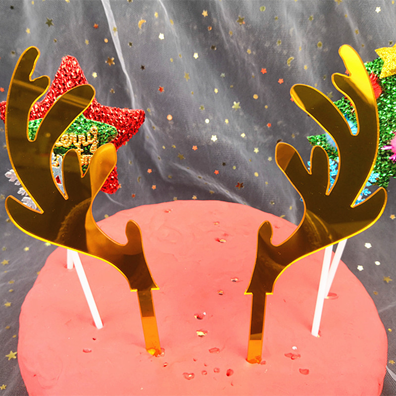 跨境蛋糕装饰 圣诞装饰流苏亚克力插牌镜面 烘焙装扮蛋糕装饰插旗