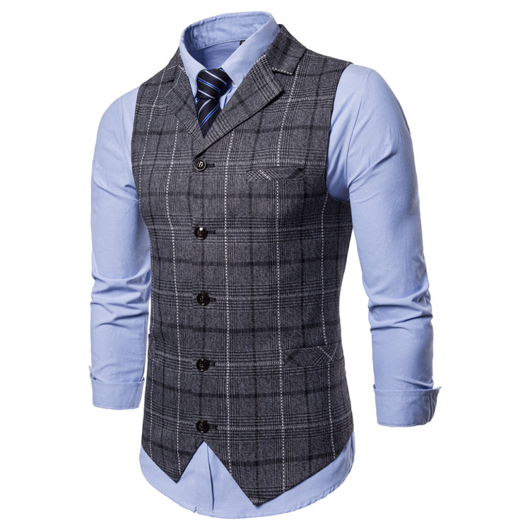 Sumitong spring and autumn new men's suit collar casual Plaid vest single breasted large waistcoat