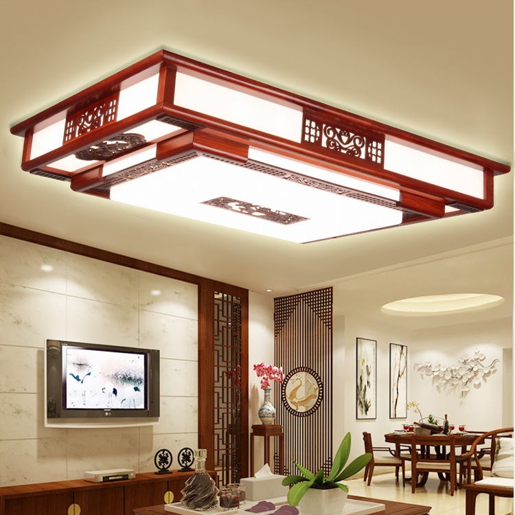 实木客厅灯餐厅中式LED吸顶灯长方形亚克力现代中国风豪华木艺灯