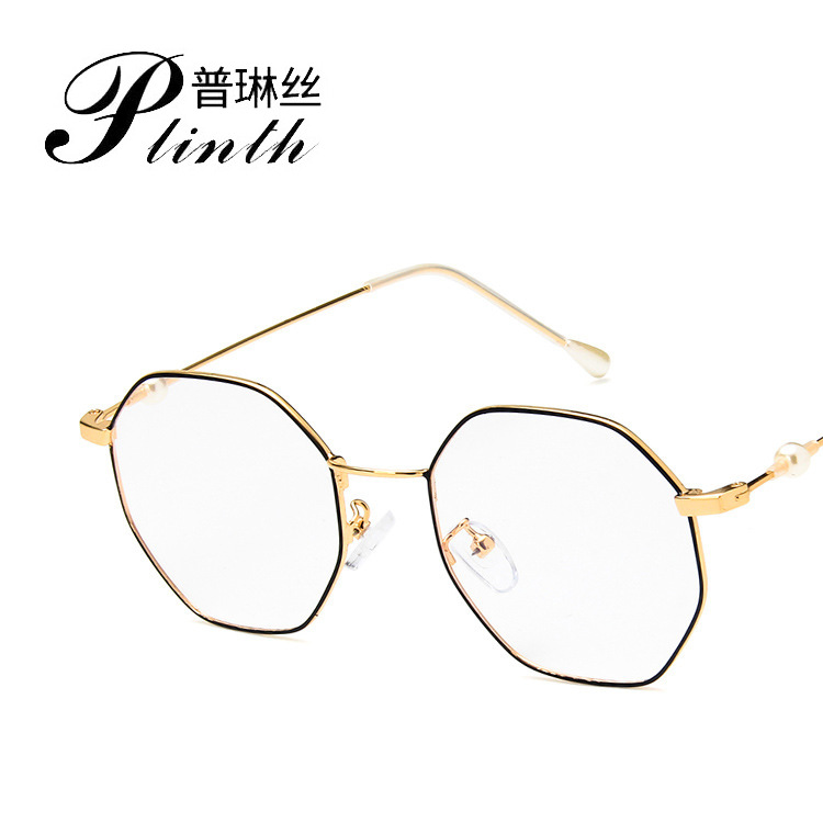 Korean Style Retro Square Glasses Frame 1827 Polygon Irregular Flat Glasses Fashion Pearl Leg Glasses Frame