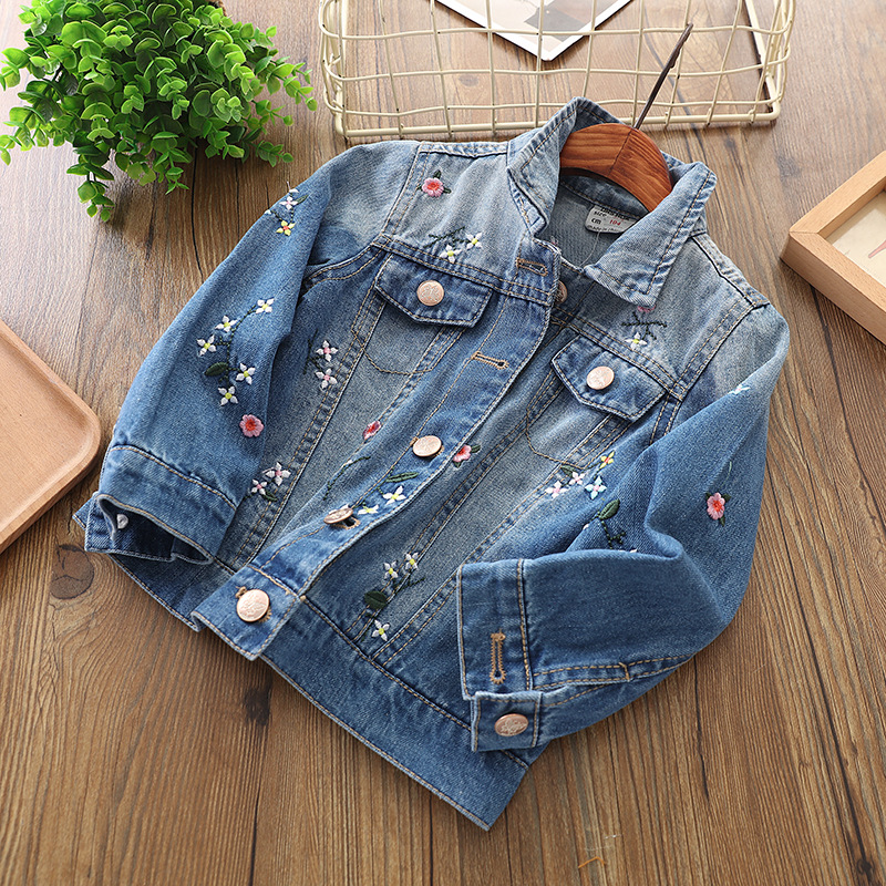 全面刺绣小花女童牛仔外套 儿童秋款纯棉牛仔服新款|ms