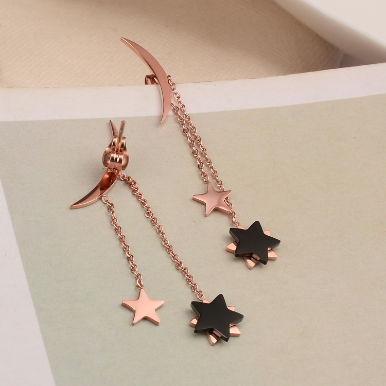 Nihaojewelry Fashion Moon Star Tassel Titanium Steel Earrings Wholesale Jewelry display picture 5