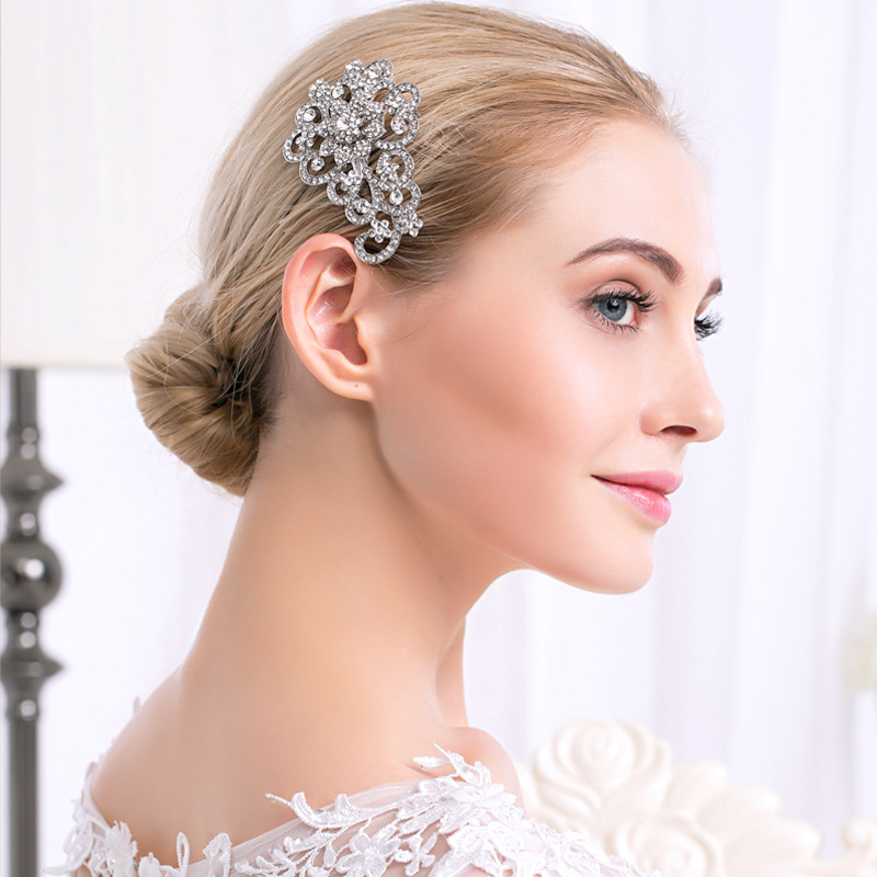 Bridal Dress Insert Comb Comb Accessories Alloy Flower Rhinestone Multi-tooth Insert Comb display picture 2