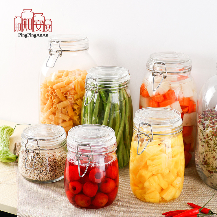 Glass Storage tank kitchen Whole grains food Storage Buckle Storage tank Tea pot Glass Canister