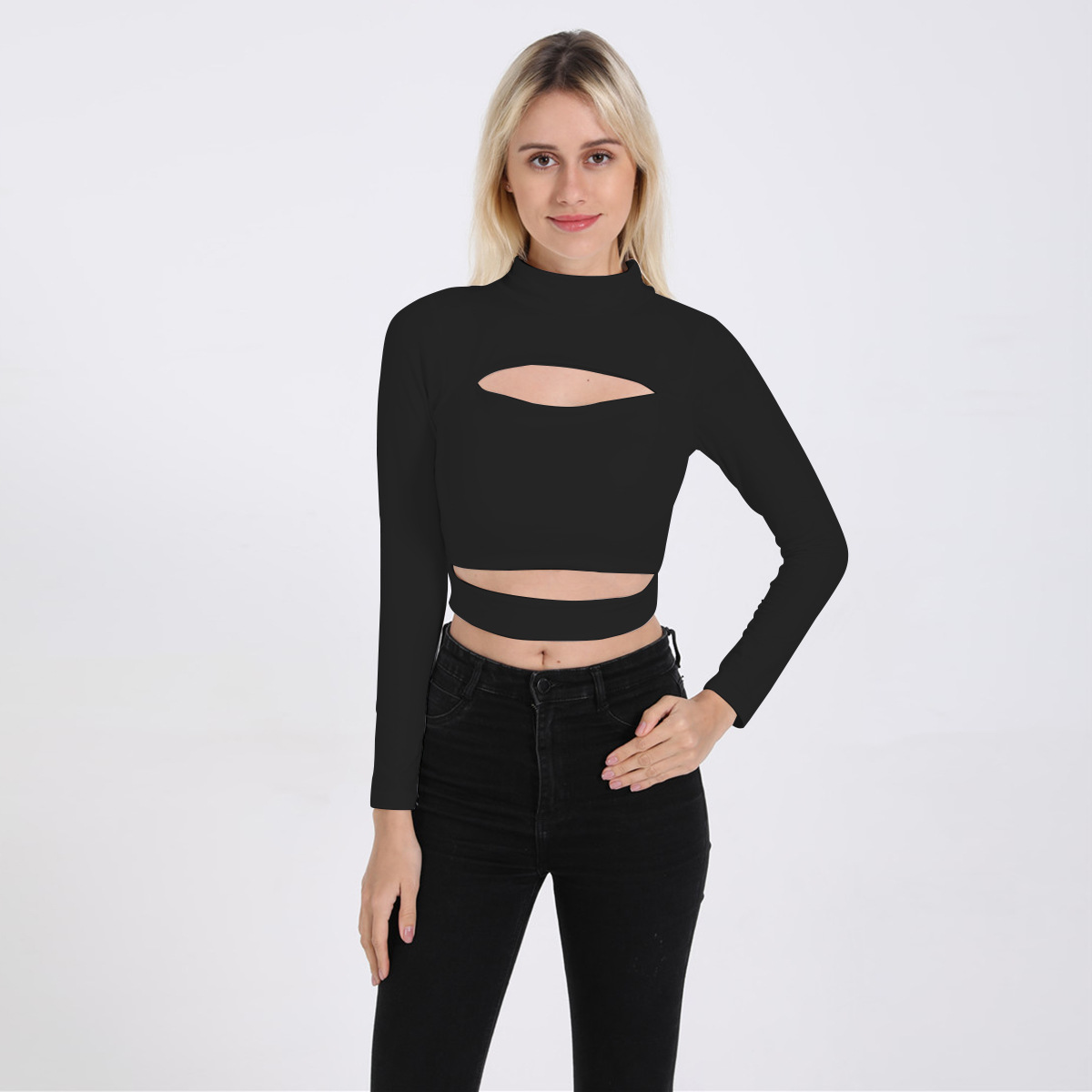 sexy hollow long-sleeved high-neck tops  NSZY17777