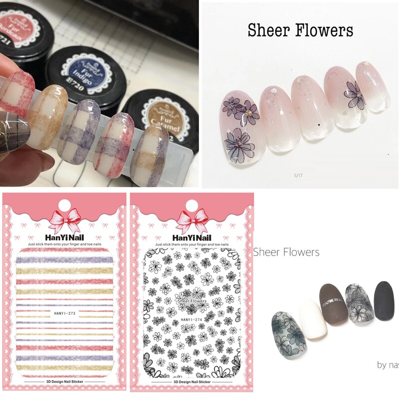 Internet Celebrity Nail Art Sticker Nail Decal Translucent Flower Plush Line HANYI273-274
