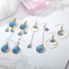 Earrings, blue long asymmetrical starry sky, wholesale