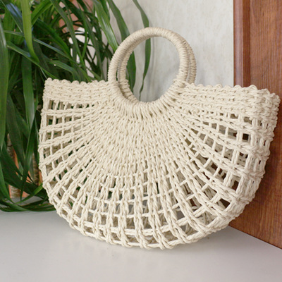 Summer style Woven handbags Moon Straw bag Ladies portable Handmade straw bag