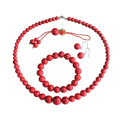 Retro Red Blue turquoise Jewelry 4 sets gules Jubilation auspicious Jewelry Necklace Bracelet Accessories Simplicity