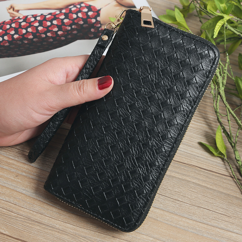 72g Weight Polyester Lining Material Zipper Closure Type Business Occasion Pu Leather Material Solid Color Pattern Unisex Gender Square Shape Khaki, Rose Red, Pink, Purple, Blue, Silver, Bronze, Black Color Korean Woven Pattern Wallet 7