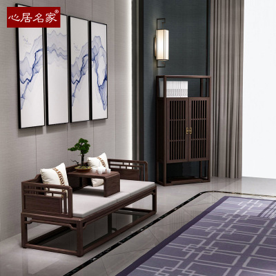 心居名家实木罗汉床新中式风格客厅家具榻榻米休闲床|ms