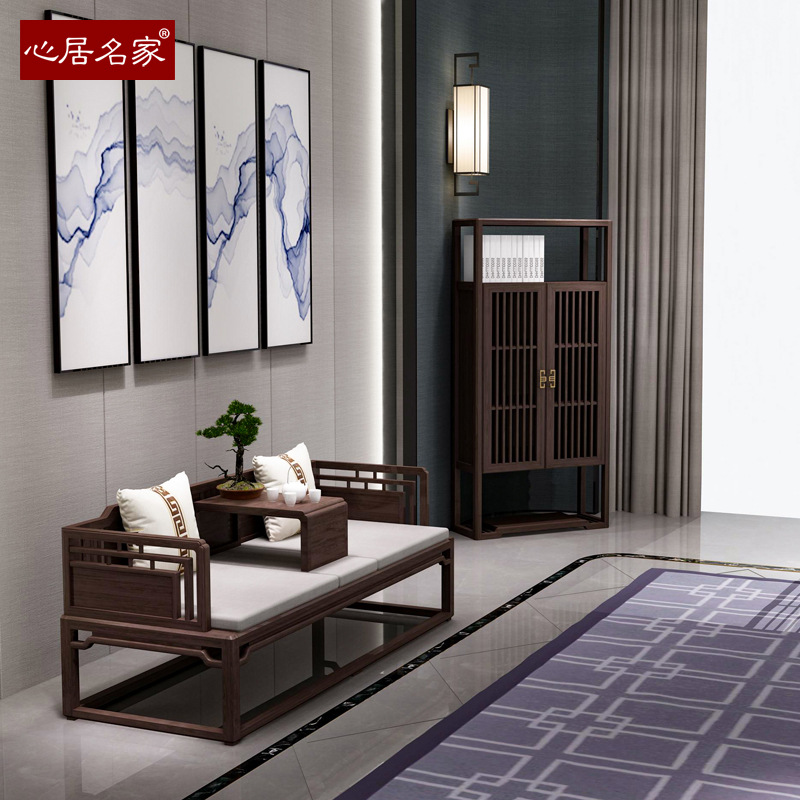 心居名家实木罗汉床新中式风格客厅家具榻榻米休闲床|ms
