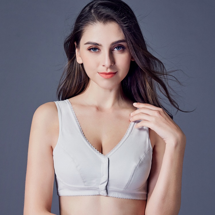 新款棉氨少女内衣无钢圈前扣宽肩带哺乳文胸中老年内衣40支棉文胸|ru