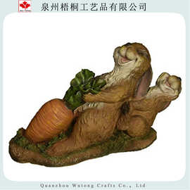 纯手工工艺品树脂仿真动物装饰花园摆件 兔子拔萝卜雕像雕塑田园