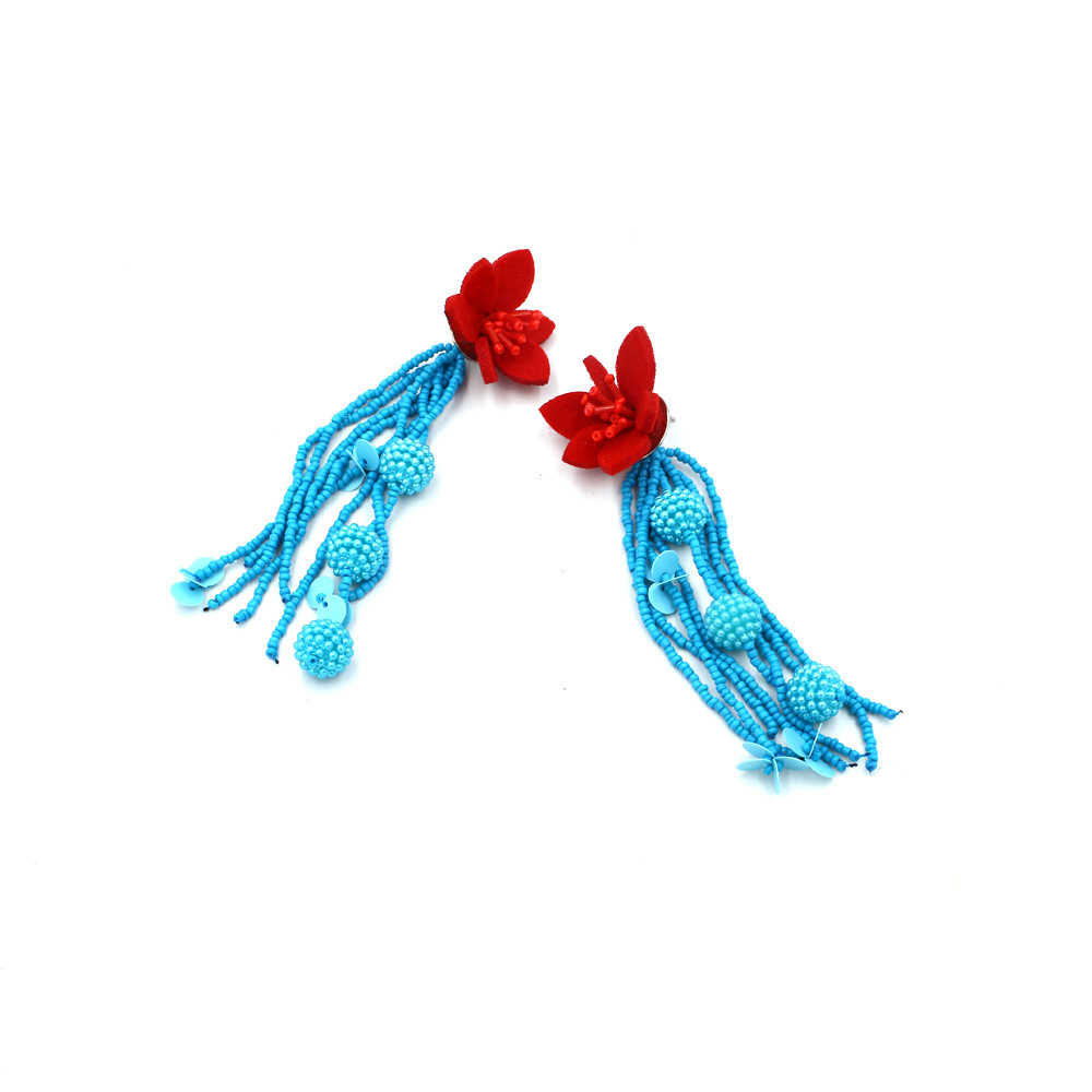 Beaded, Tassel Design 1 Pair IG Style Retro Flower Beaded Tassel Cloth Resin Drop Earrings