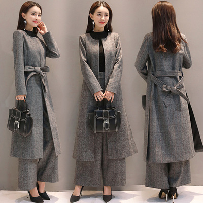 时尚套装女秋冬装新款2018韩版女装时尚外套高腰阔腿裤两件套潮流