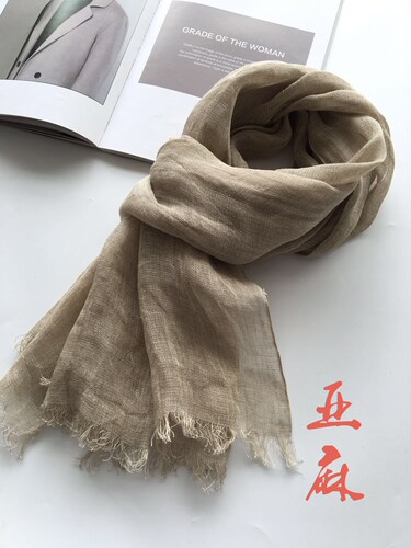 Pure linen original color scarf, natural color, widened and larger size, autumn and winter gauze scarf, travel dress, Japanese shawl silk scarf
