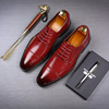 Spring New Pointed Lace up Business Dress Leather Shoes for Men's British Block Cross border Men's Wedding Shoes