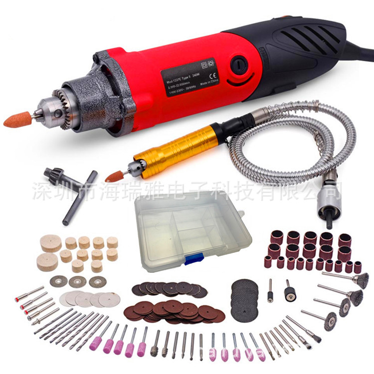 跨境热卖240W可调速电磨套装6mm夹头玉石雕刻机切割钻孔送配件