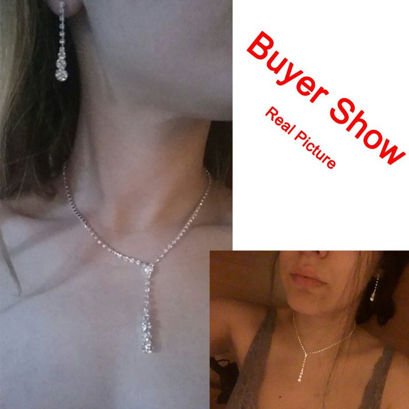 Bridal Necklace Set, European Style (rhinestones), Simple Elegant Design, Silver/Gold, 14.5 cm