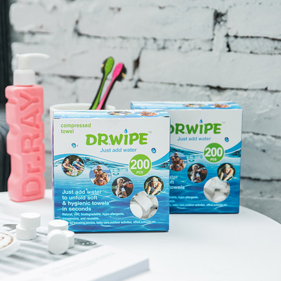 包邮一件代发 巾博士drwipe压缩毛巾纯棉小号洗脸方巾 200粒盒装