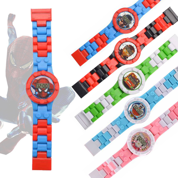 红蜘蛛钢拼装积木拼插DIY积木电子数字手表 改装儿童卡通玩具礼品|ms