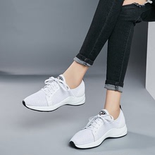 2018新款女鞋小白鞋休閑鞋真皮坡跟內增高透氣網莎運動鞋一件代發
