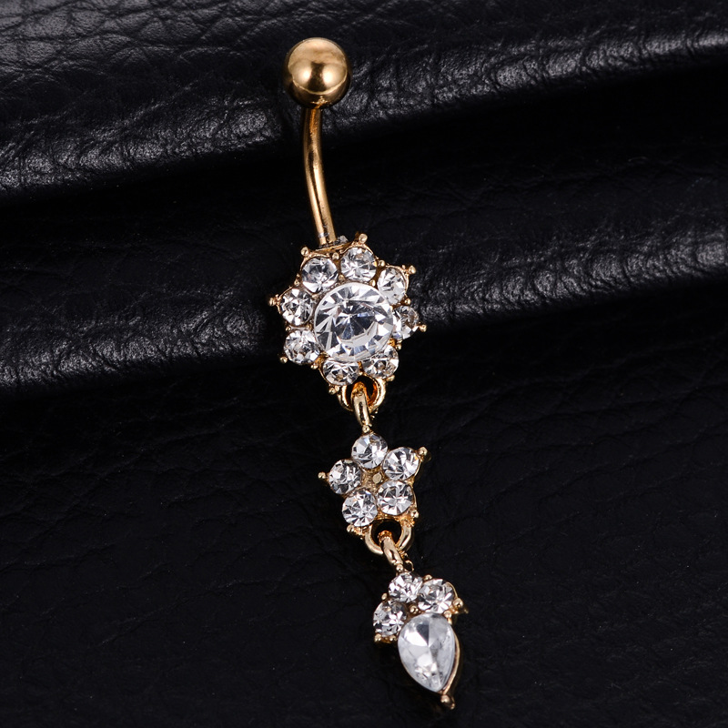 Nouveau Pendentif Goutte D&#39;eau En Forme De Fleur Diamant Nombril Piercing Bijoux Ombilicaux display picture 1