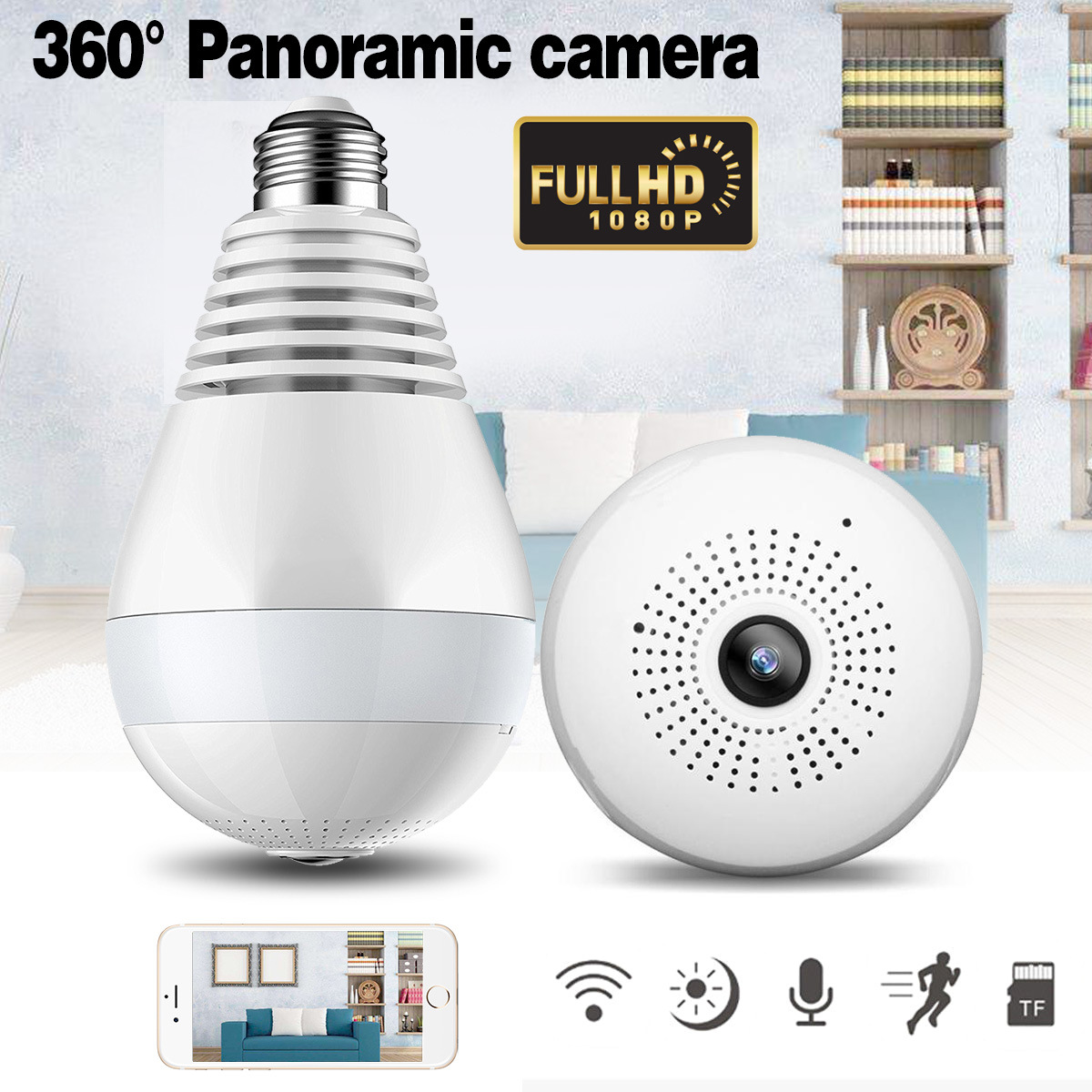 V380无线摄像头wifi远程监控网络摄像机手机家用360度全景监控器