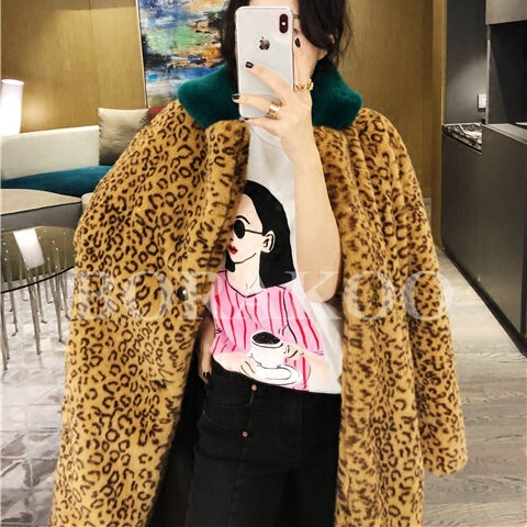Winter New Imitation Rabbit Fur Casual Windbreaker Korean Style Slim Mid-Length Thickened Coat Leopard Print Fur Coat