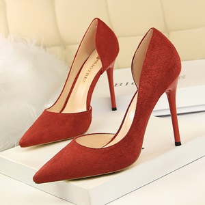 Suede shallow mouth pointed sexy nightclub show thin side hollow single shoes