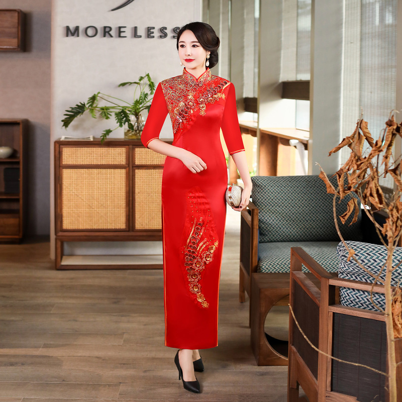 chinese dress ladies Zhizi 栀子 Gardenia 1920s Cotton Long Sleeve Qipao L / 125cm main image 0