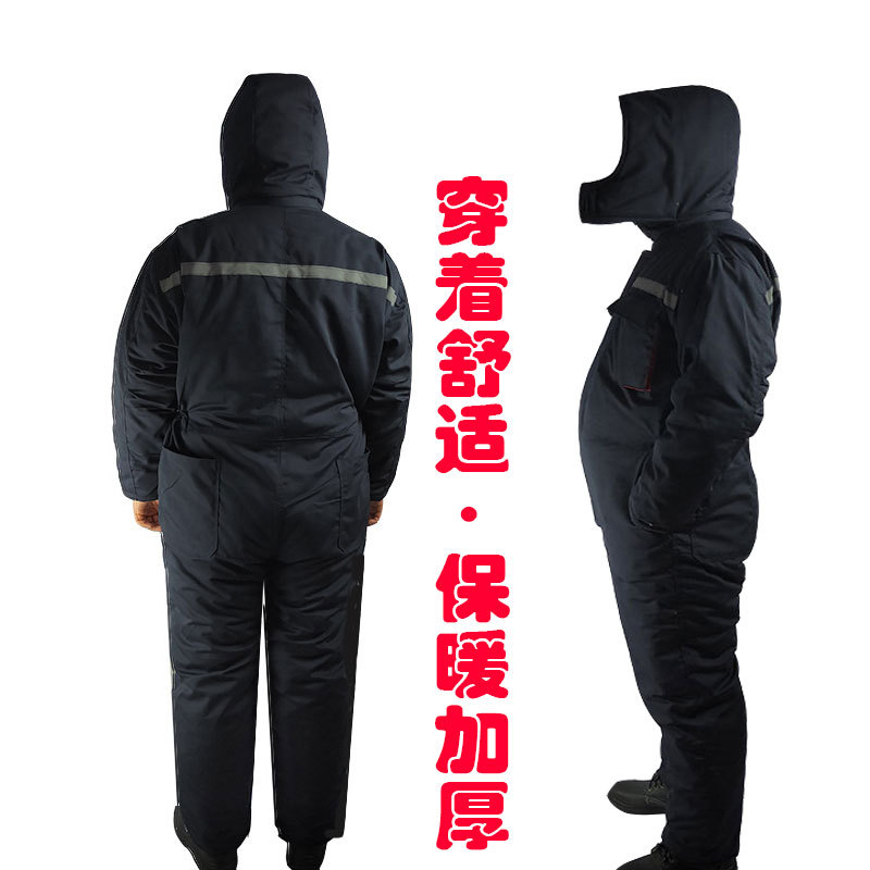 批发冬季带帽防寒保暖连体工作服棉服劳保棉衣男冷库防寒服-阿里巴巴
