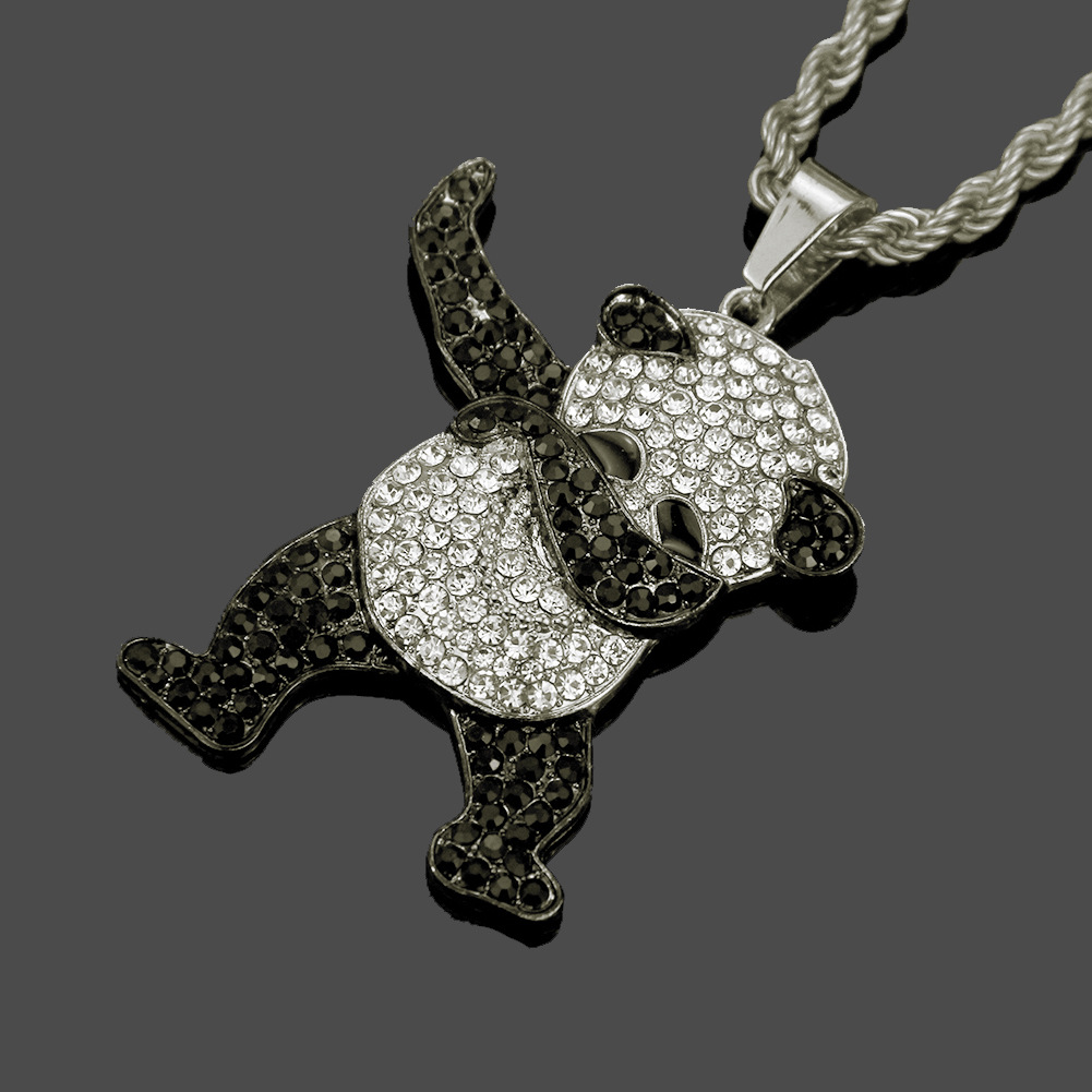 European And American Hip-hop Diamond Panda Pendant Necklace Exaggerated Long Pendant display picture 2