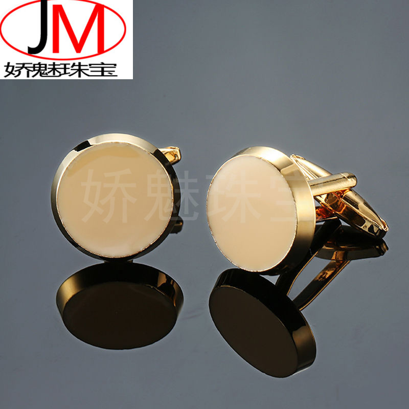 Glamour jewelry spot wholesale foreign trade explosions plated 24k gold round cufflinks fashion Men's French cufflinks