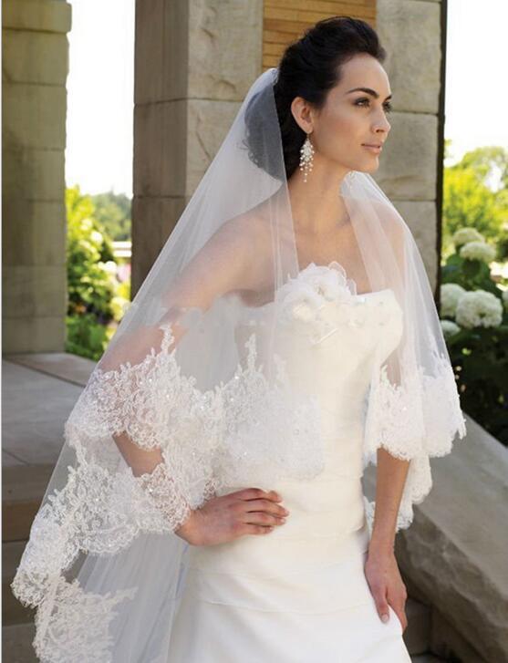 婚紗頭紗3m高端亮片蕾絲邊面紗外貿婚紗配飾熱賣歐美奢華新娘頭紗