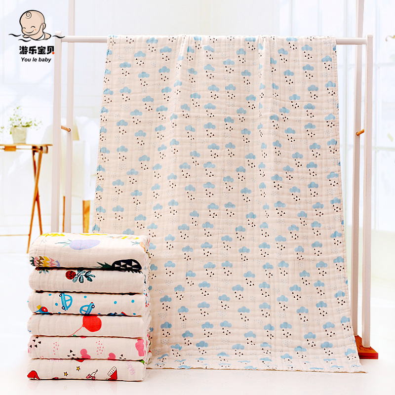 浴巾六層紗布高密泡泡紗印花成人浴巾 柔軟吸水嬰幼兒蓋毯