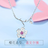 Necklace, fuchsia crystal, chain for key bag , jewelry, Korean style, silver 925 sample, simple and elegant design, wholesale