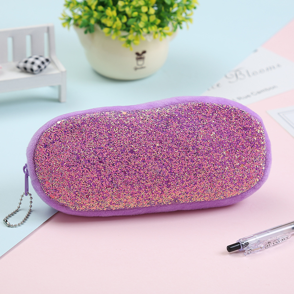 New Sequin Solid Color Cosmetic Storage Stationery Pencil Bag display picture 3