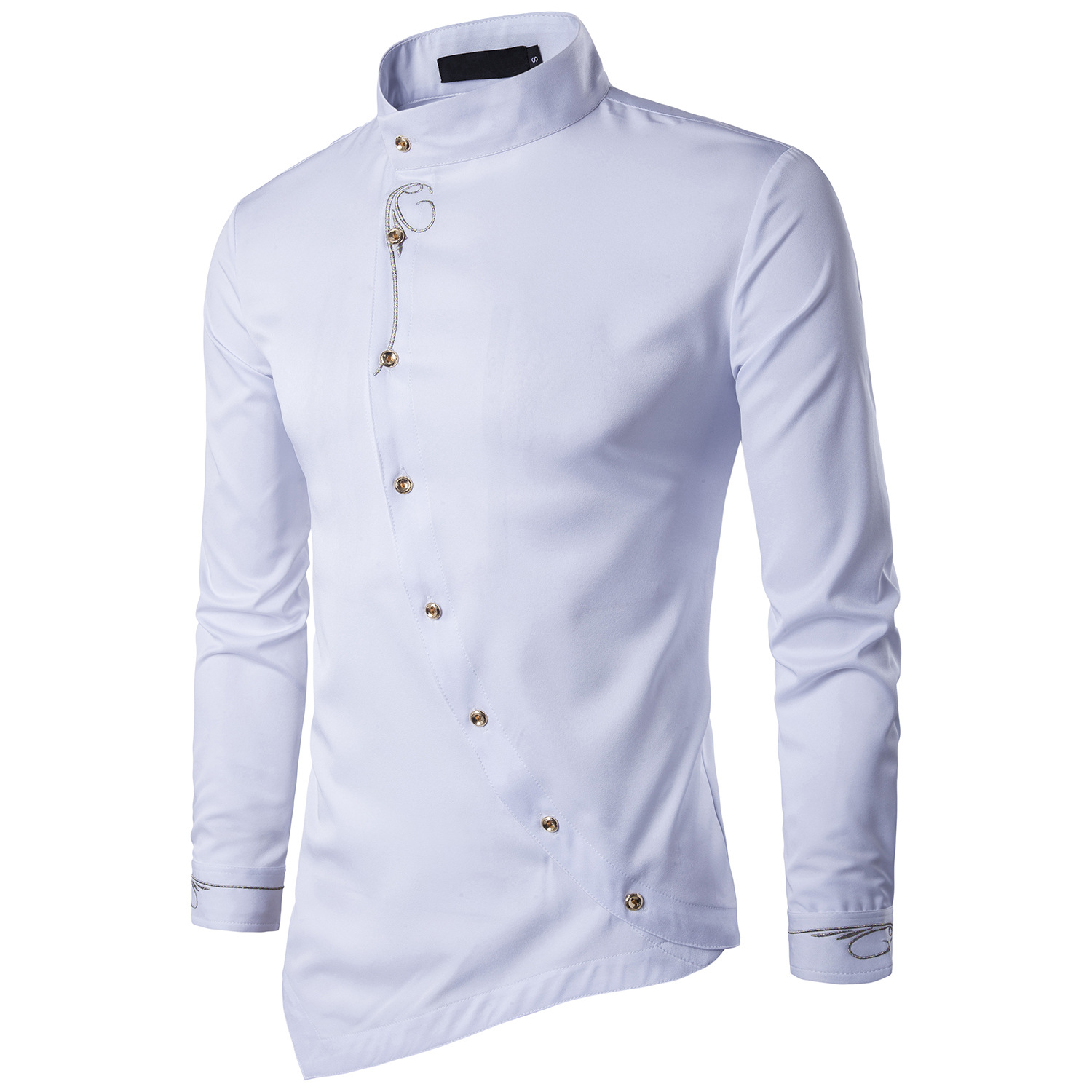 Trendy European Men's with British Style Youth Embroidery Personalized Oblique Access Control Irregular Xiusheng Shirt_vogarts.com