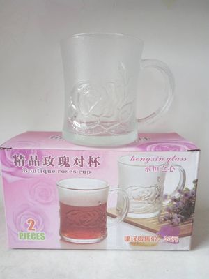 厂家直销玫瑰玻璃杯二件套磨砂杯新款透明促销广告小礼品定制特价|ms
