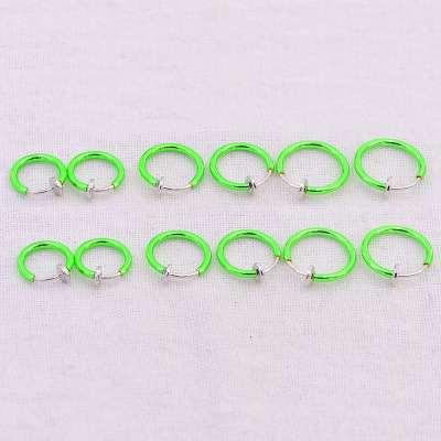 潮人彩色耳夹耳环  无耳洞夹式耳骨夹弹簧耳夹 草绿弹力耳夹耳圈|ru