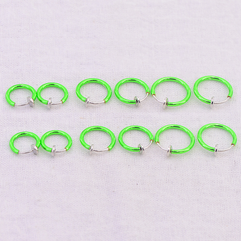 潮人彩色耳夹耳环  无耳洞夹式耳骨夹弹簧耳夹 草绿弹力耳夹耳圈|ru