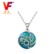 纯银吊坠 微镶锆石银项链 烤漆925银项链时尚配饰工厂跨境货源