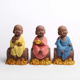 彩砂紫砂茶宠弥勒佛哈佛茶玩招财进宝茶具配件家居车载摆件工艺品